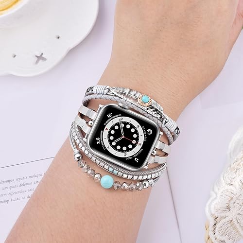 Vista 87 de VISOOM Beaded Boho Bracelet Compatible for Apple Watch Band 40mm/38mm/41mm/42mm iWatch Series 10 9 8 7 SE 6/5/4 Women Leather Fashion Cute Handmade