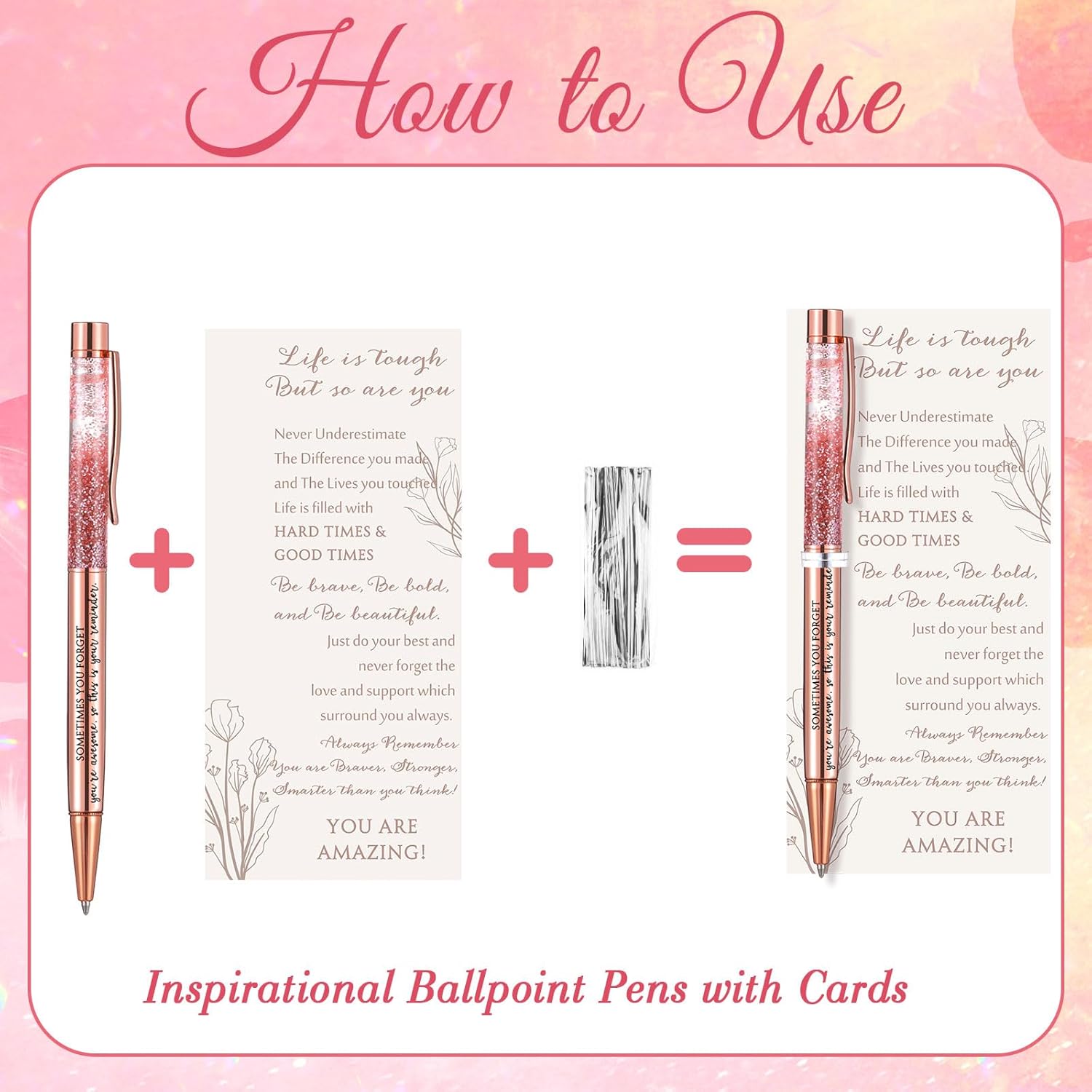 Supervitae 15 Set Valentine's Day Motivational Pens for Women Bulk Rose Gold Inspirational Positive Quote Ballpoint Pens with Card Tie for Secret Sister Gift Teacher Student Employee - Image 3