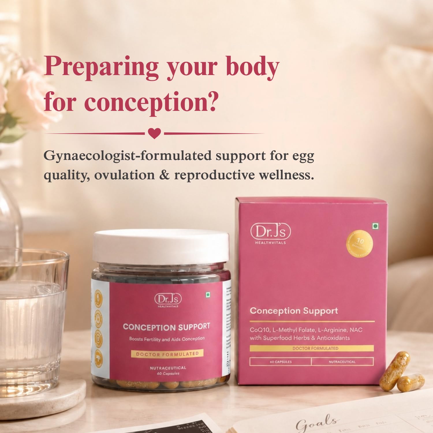 Dr. J'S HEALTHVITALS Conception Support Capsules - 60 Veg Capsules | Women's Fertility & Reproductive Health Supplement | Conception Supplement With L-Arginine, NAC & Antioxidants | Doctor Formulated | USFDA Registered — Amazon image 2