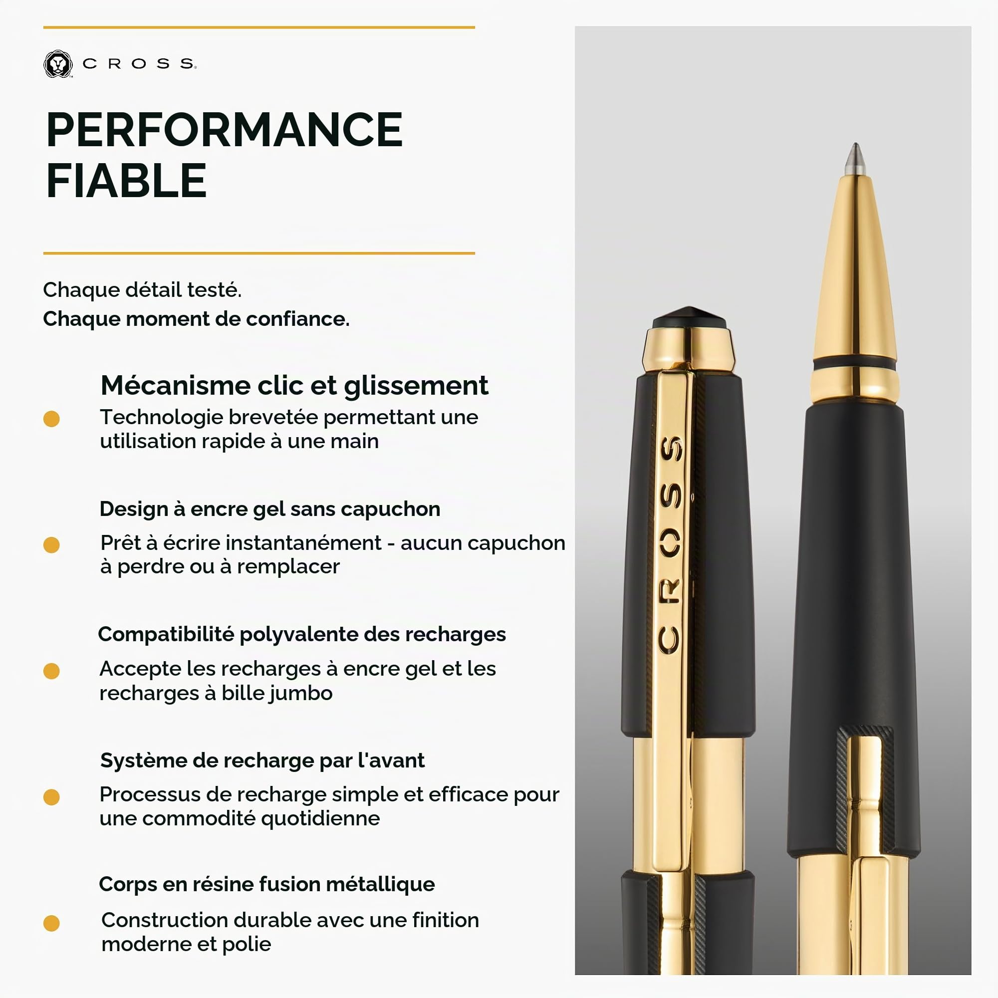 Cross Edge Stylo roller Selectip noir mat, pointe moyenne, encre noire