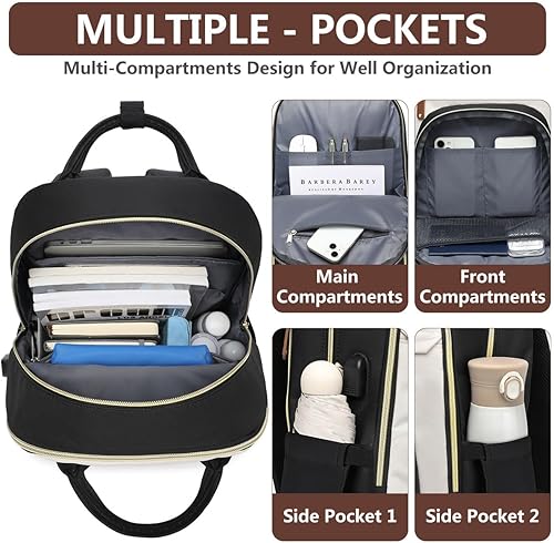 Miniatura 3 de Mochila para laptop para mujer, mochila de viaje de trabajo de 15.6 pulgadas con cargador USB, mochila universitaria impermeable, mochila de