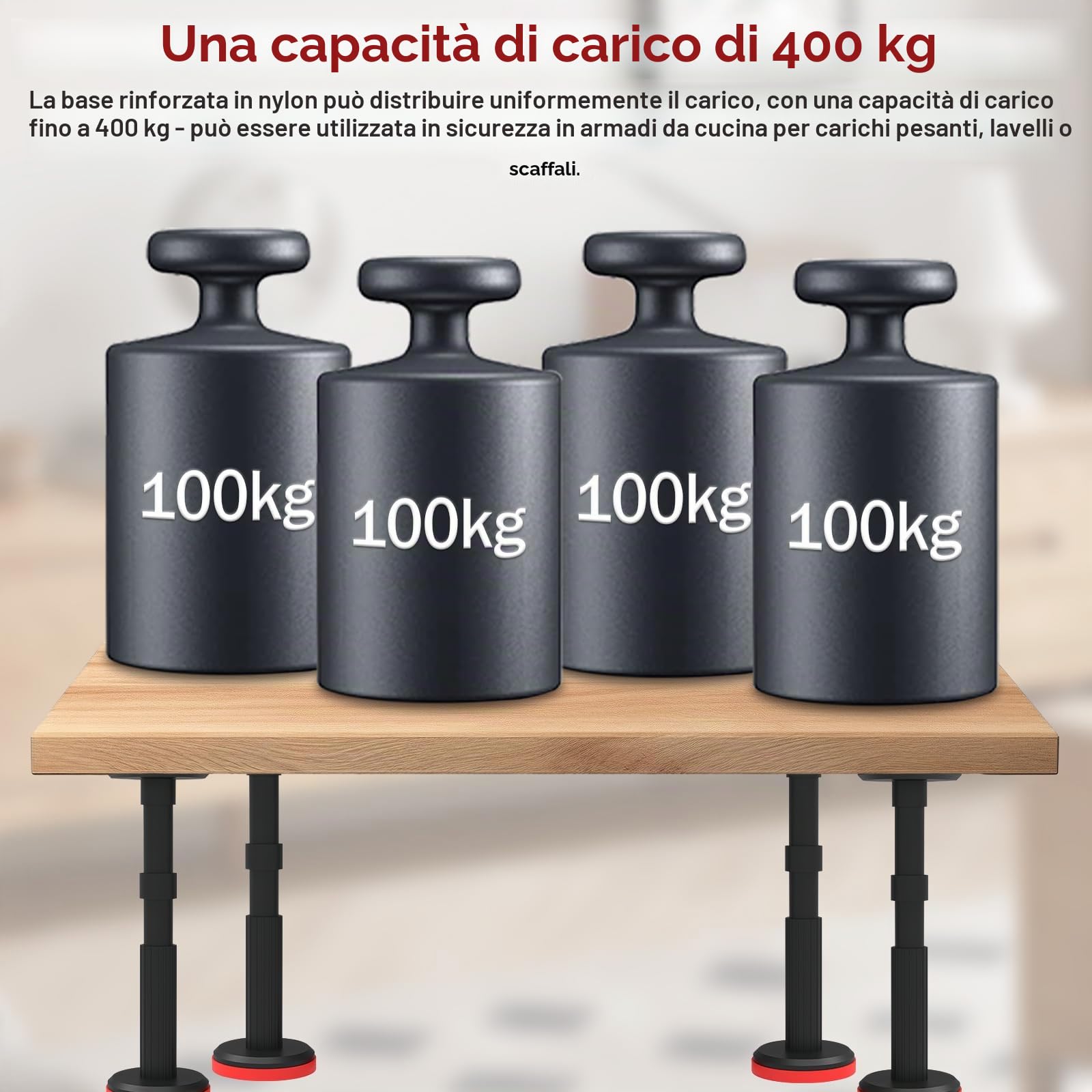 2 aste telescopiche da 18 a 45 cm, sistema di supporto regolabile, supporta fino a 400 kg, staffe telescopiche, per armadi, divani, pensili, mobili da bagno