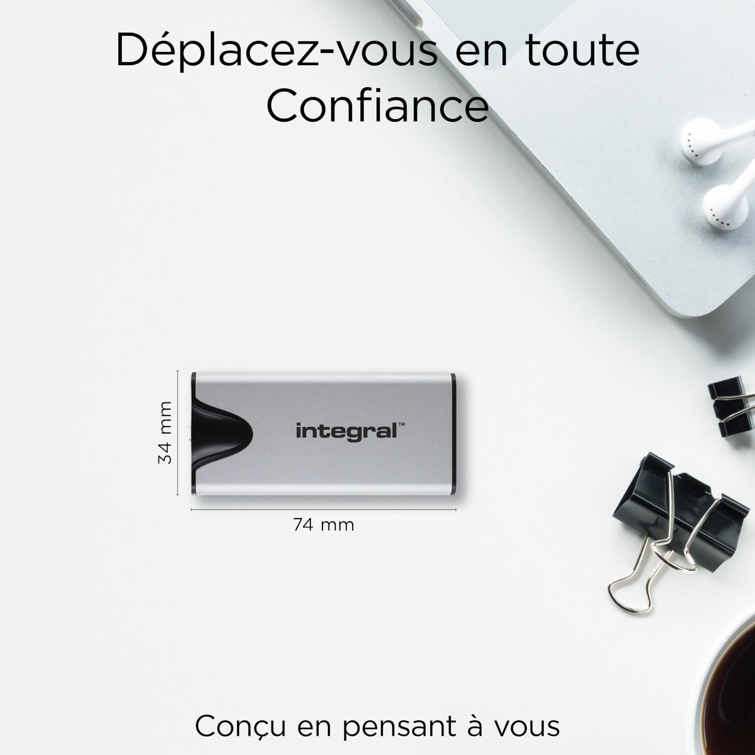 SSD Externe Integral SlimXpress 500 Go USB-C 3.2 - Vitesse 1050/1000 Mo/s - Compatible PC, Mac, PS5, Xbox