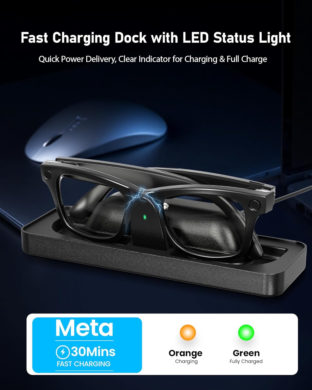 Charging Station Compatible with RayBan & Oakley Meta Smart Glasses（Gen 1&2） – Fast Charger Dock with LED Indicator, Fits Wayfarer, Headliner, Skyler,Blayzer Scriber Optics& HSTN Accessories