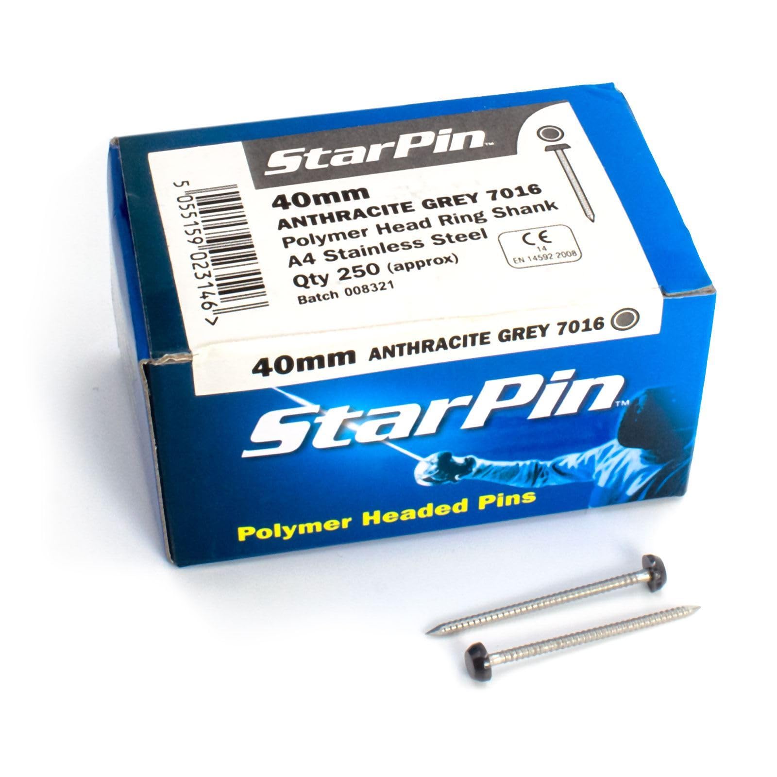 4.8mm Rapierstar StarPin Polymer Headed Pins - 40mm, Anthracite Grey