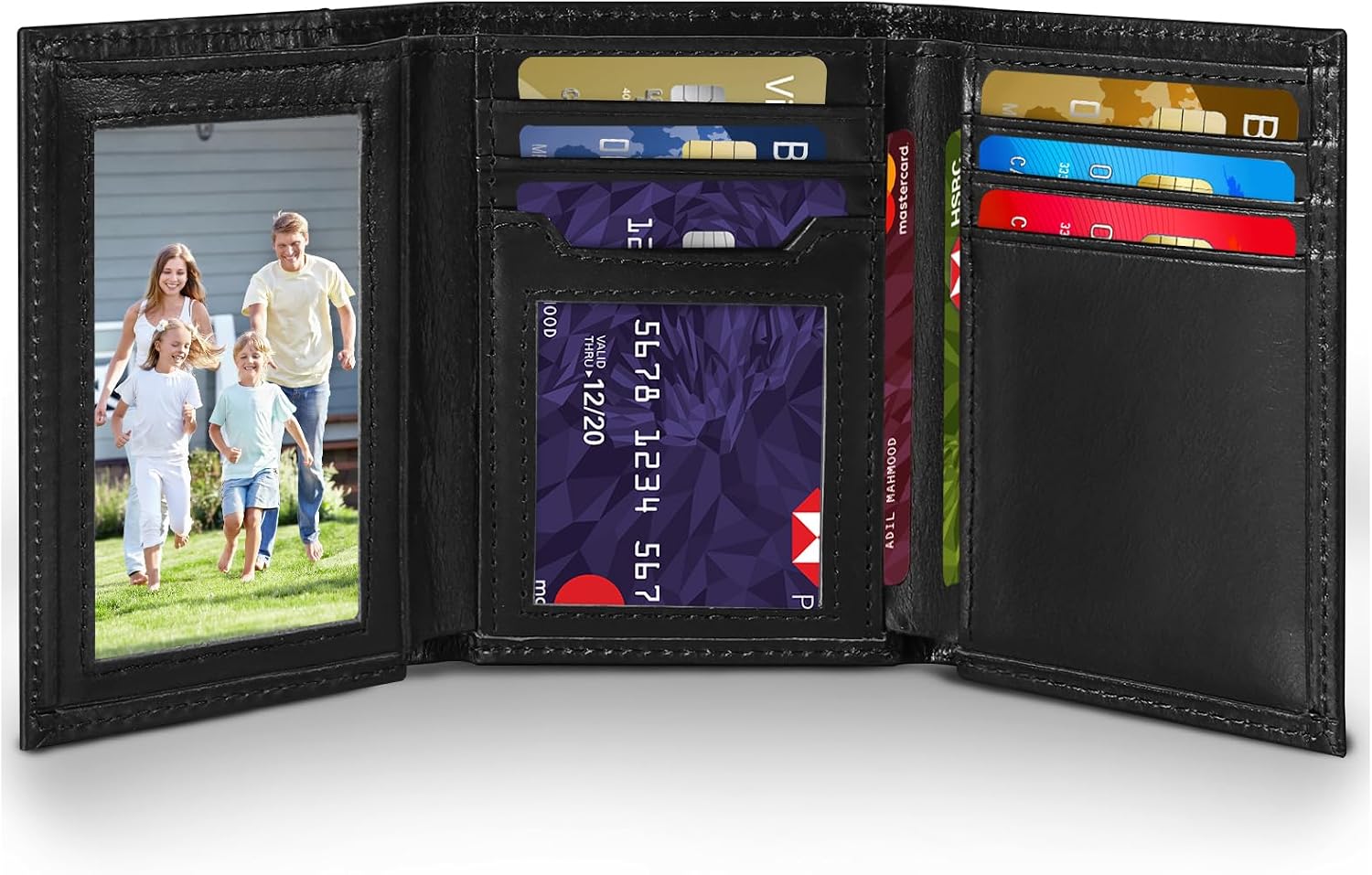 Mens Trifold Leather Wallet，Genuine Leather RFID Blocking Wallets for Men，Tri Fold Wallet with 2 ID Window and 8 Card Slots（brown） (brown)