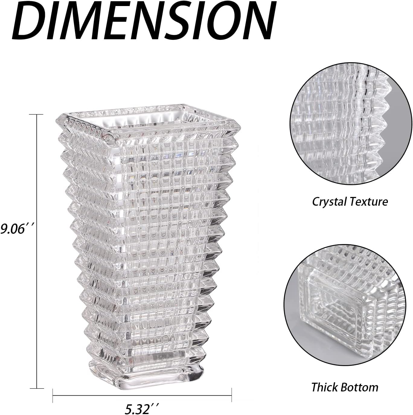 MCMCNCUIU Crystal Vase, Large Crystal Vases for Flowers, Clear Large Flower Vase, Modern Glass Vases for Living Room, Bedroom, Kitchen, Dining Table, Mantle, Wedding, 9 Inches