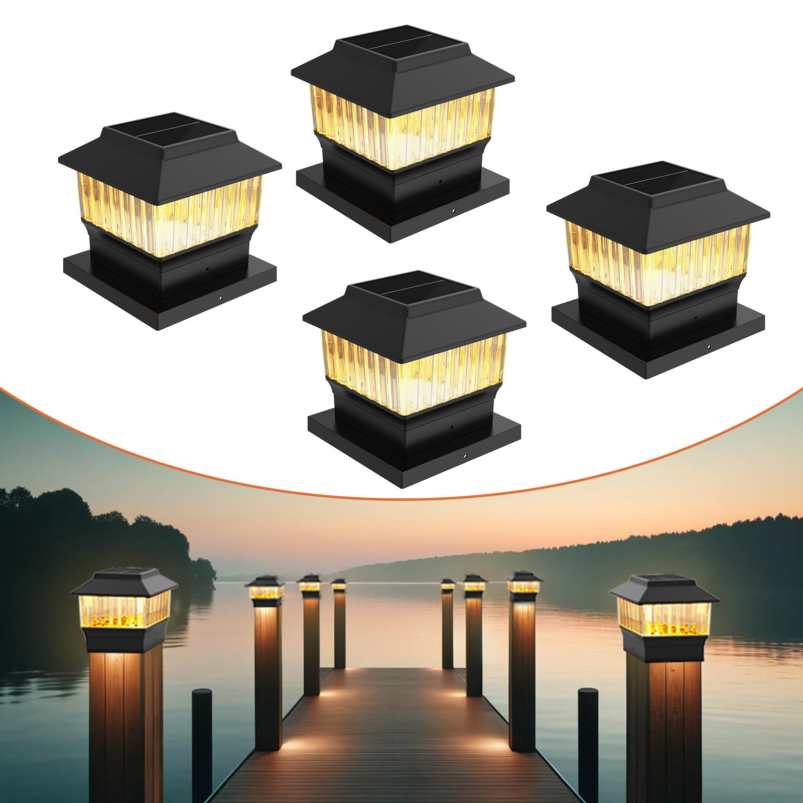 Luci solari per palo, 50 Lum 3000K e 6000K, per pali in legno 4x4 PVC/vinile, 4x4 e 6x6, nero, confezione da 4