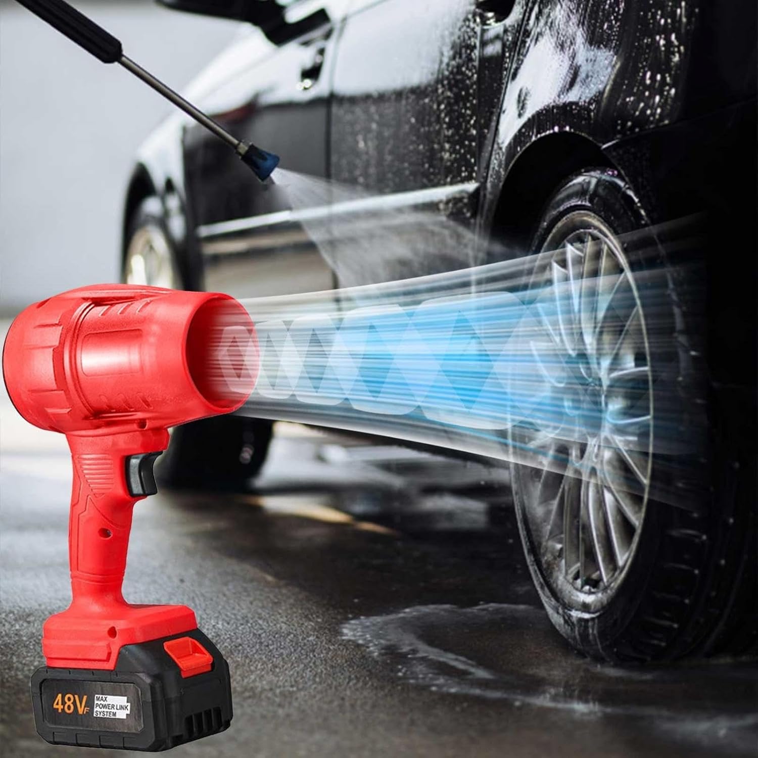 High-Power Turbine Blower, Car Wash and Snow Removal, Portable Water Blower, Turbo Blowing Technology for Efficient Cleaning, Energy-Saving, Ideal for Home, Garage (Red)