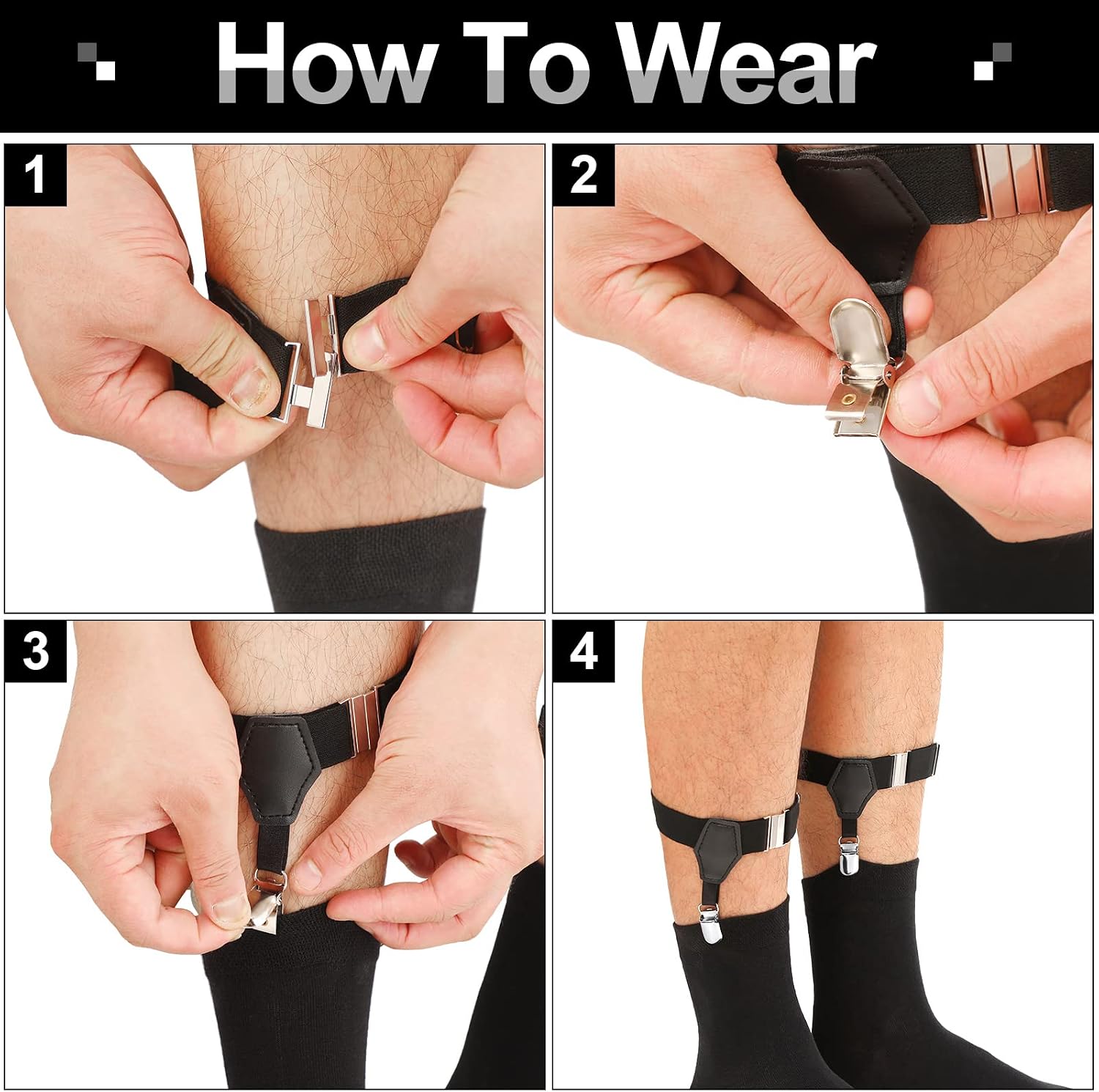 Eurzom 4 Pack Sock Garters Bulk for Men Sock Suspenders Adjustable Elastic Garters Belt Nonslip Clip Strap Holders for Stockings