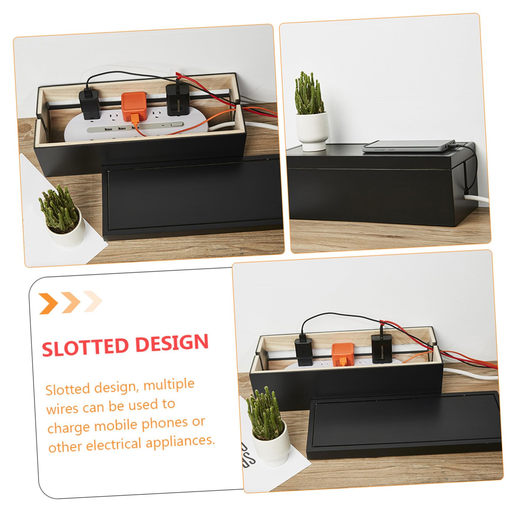 Caja Organizadora de Cables de Plástico Negro Diseño Ranurado para Almacenamiento Rápido y Gestión de Enchufes Hogar