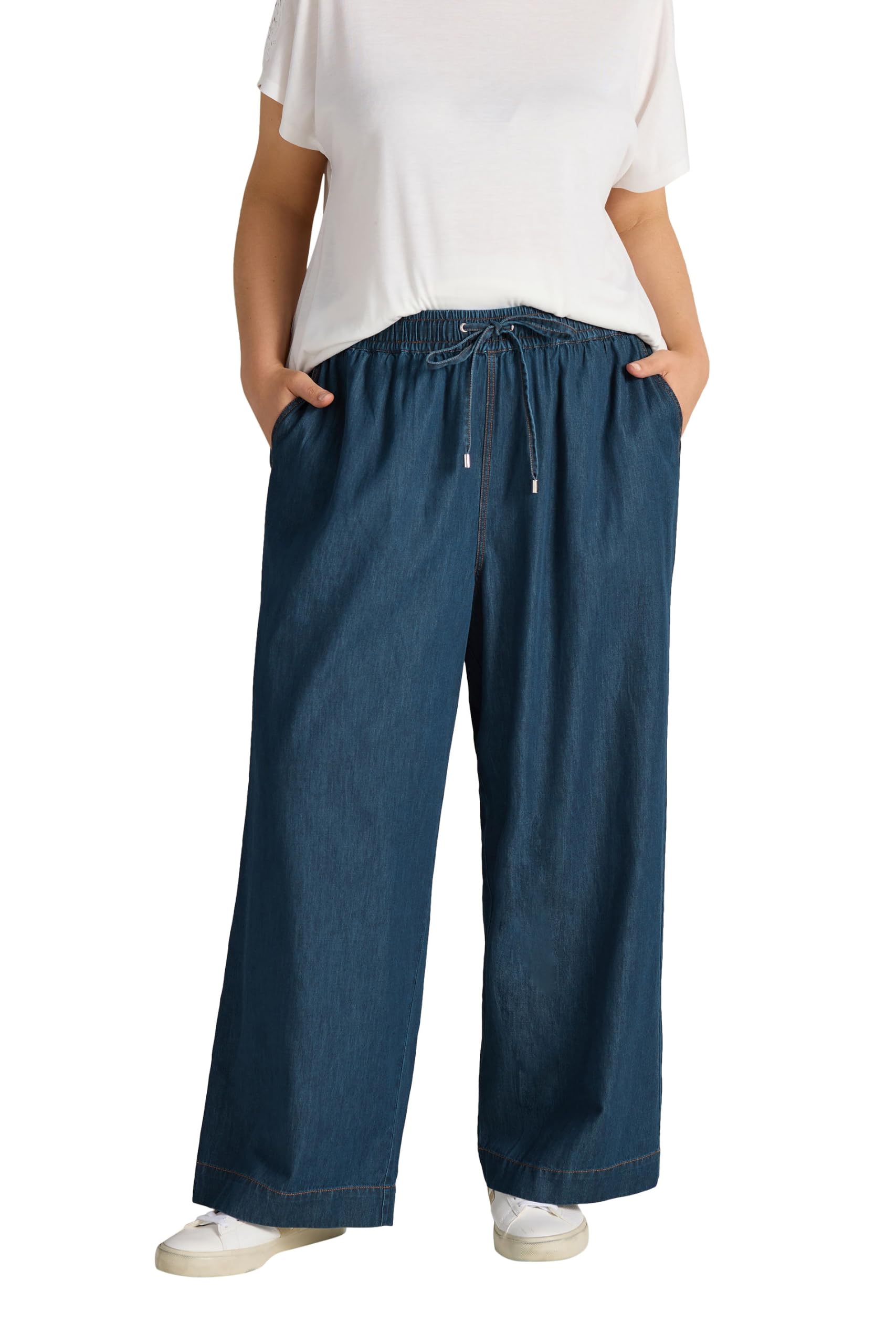 Evans Women's Indigo Curve Blue Wide Leg Denim Trousers - Plus Size Curve