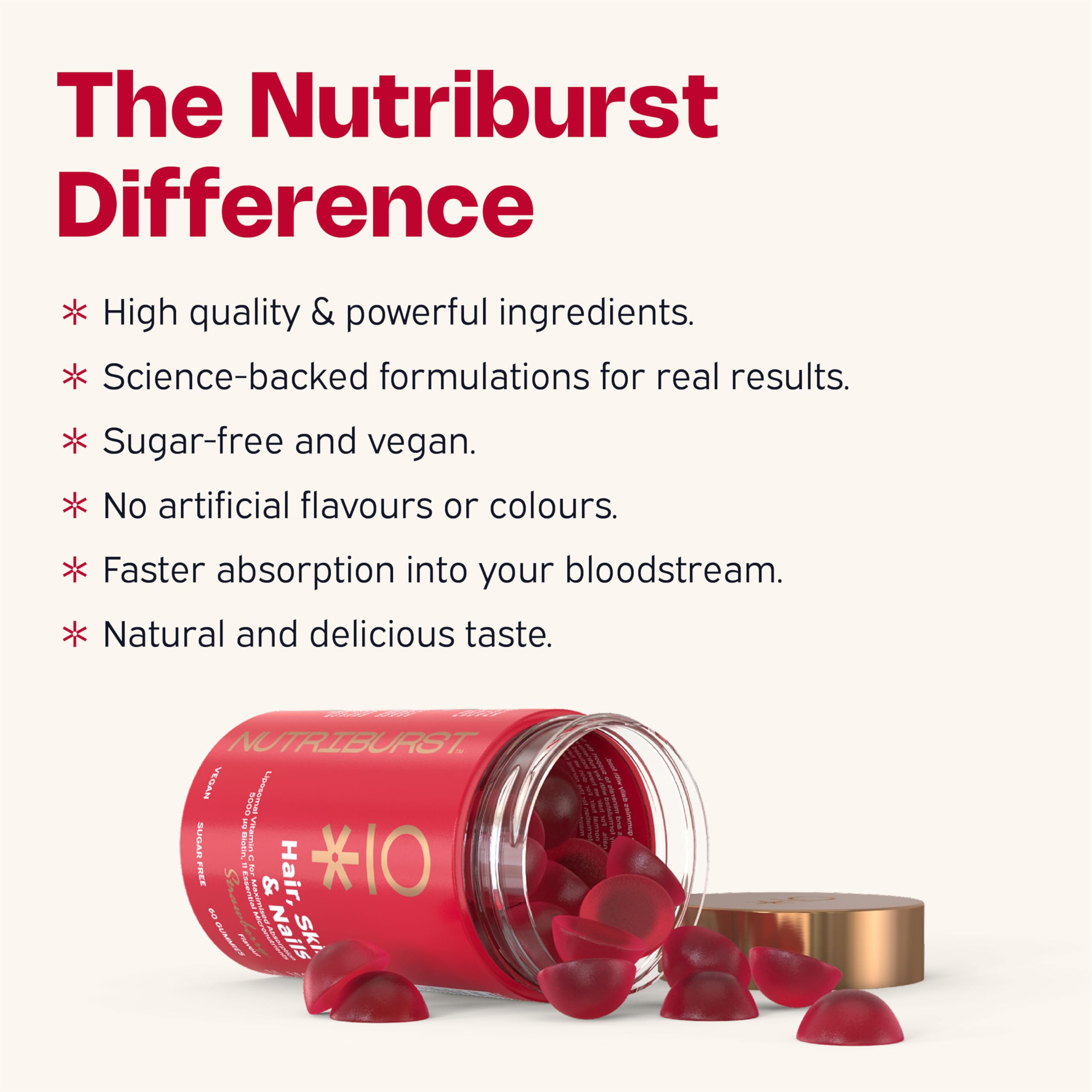 NUTRIBURST Hair Skin Nails Gummies Multipack 3 x 60 Kaubare Gummy-Vitamine | Biotin, Zink, Vitamin E | pflanzliche, zuckerfreie Nahrungsergänzung | fortgeschrittene Ernährung, vegetarisch, vegan