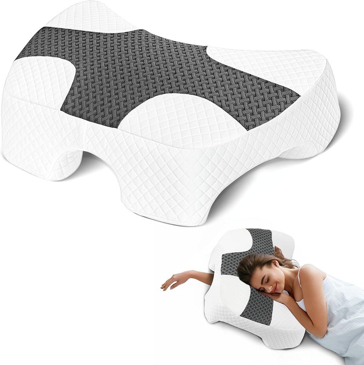Side Sleeper Pillow with Arm Hole for Adults, Grey, 6in Height | Shoulder Pillow for Shoulder Pain, Memory Foam Anti Numb Arm Pillow , Rotator Cuff Pillow for Side, Back & Stomach Sleepers