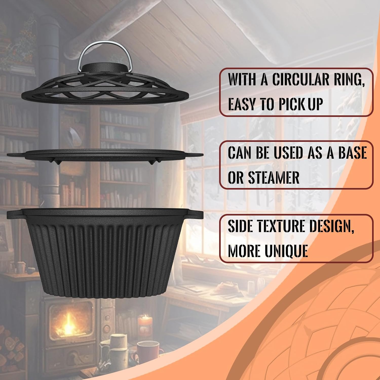 Wood Stove Steamer & Humidifier + 6.5agonal Skillet with Lid – Dual-Layer Simmer Pot, Smoker Pan & Stove Protector for Steaming, Searing, Baking & Air Moisturizing