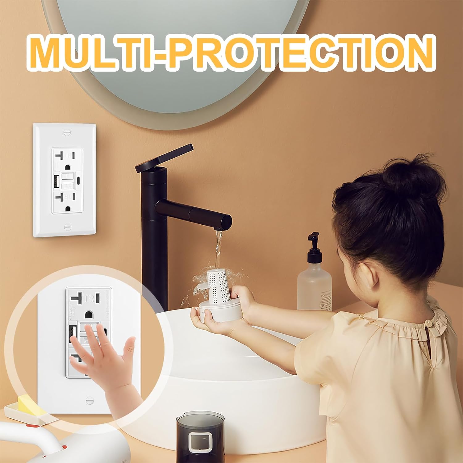 20 Amp GFCI Outlet with USB-C & USB-A Ports and Cables, Self-Test GFCI Electrical Outlet, Tamper-Resistant, Screwless Wall Plate Included, Thinner Design GFCI USB Outlet, ETL Listed, White, 1-Pack