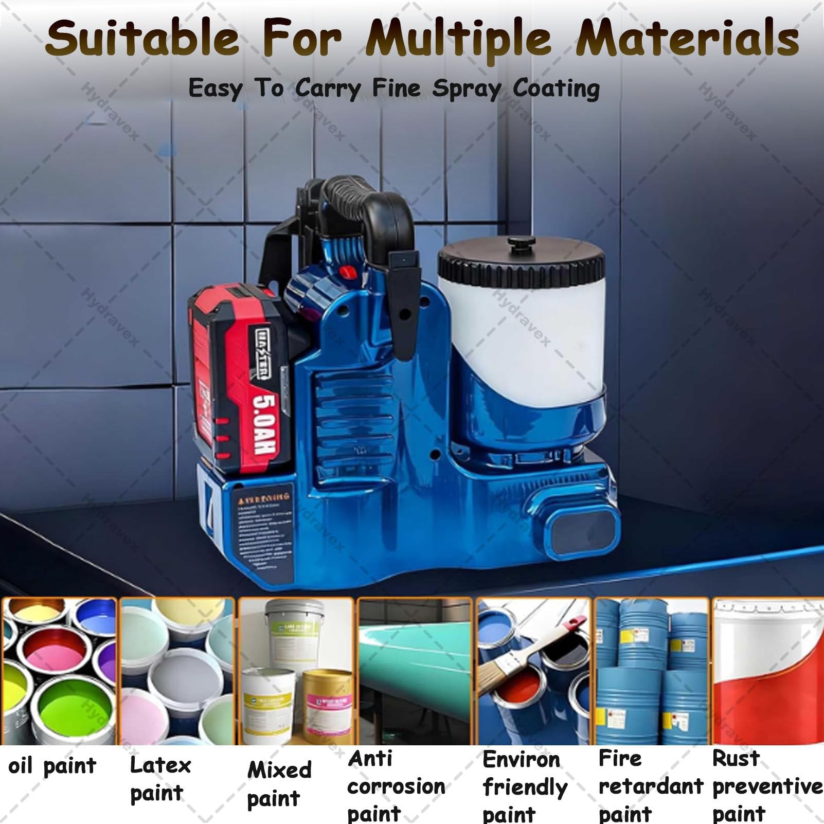 Pistola de pintura de mano para paredes, pulverizador alimentado por pilas para valla, 6 velocidades, flujo de 1,1 l/min, capacidad de 1,2 L para pintura interior y exterior