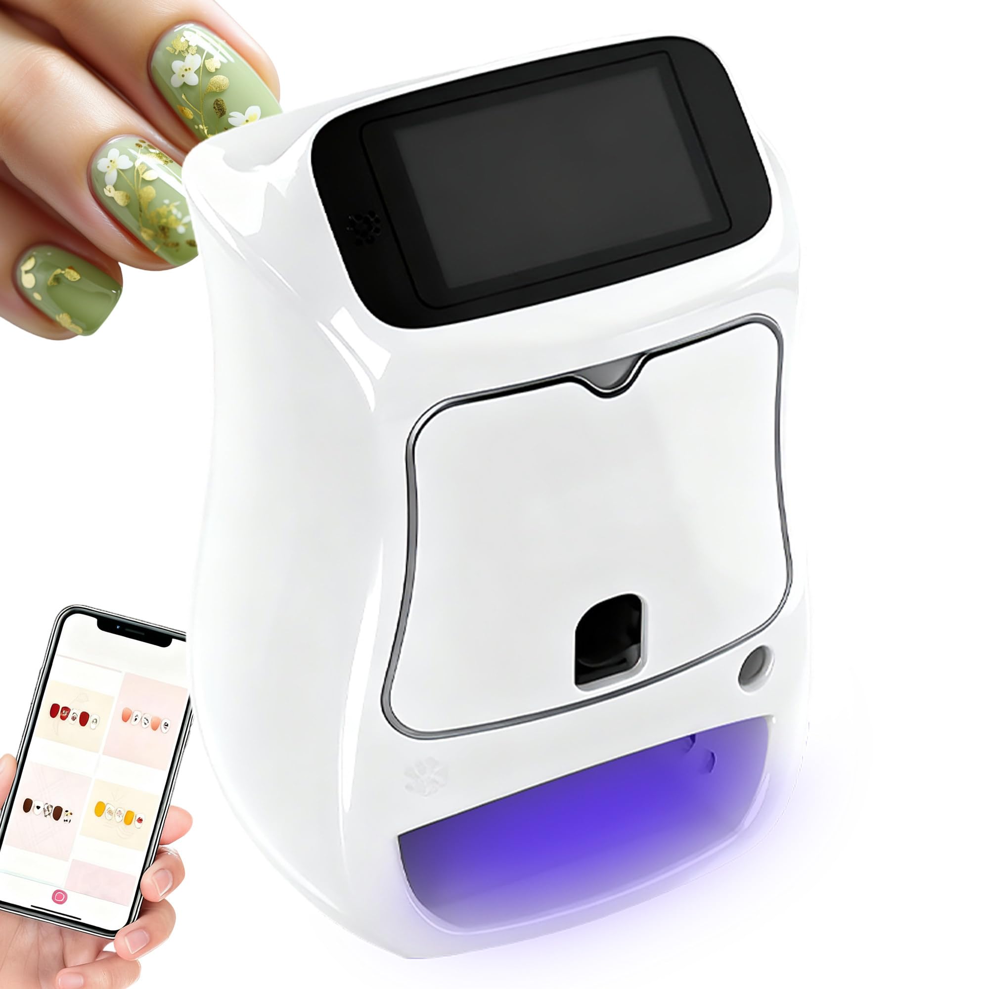 Stampante per Unghie Gel, Stampante per Unghie Portatile, Disegno rapido 10s, Stampante per Unghie con App e Bluetooth, Stampante per Unghie Professionale, per DIY,Studi per Unghie White