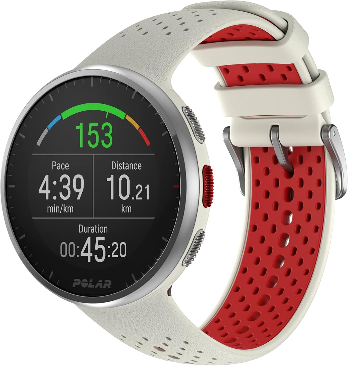 Reloj inteligente con rastreador de actividad física GPS ultraligero avanzado Pacer Pro para corredores con programa de entrenamiento y herramientas de recuperación; S-L, para Hombre o Mujer, Blanco-Rojo