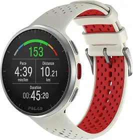 Polar Pacer Pro Branco e Vermelho - Relógio com GPS avançado, Design ultraleve e botões aderentes, Programas de treino e recuperação, Monitor de FC, Contraste de tela aprimorado, Controles de música