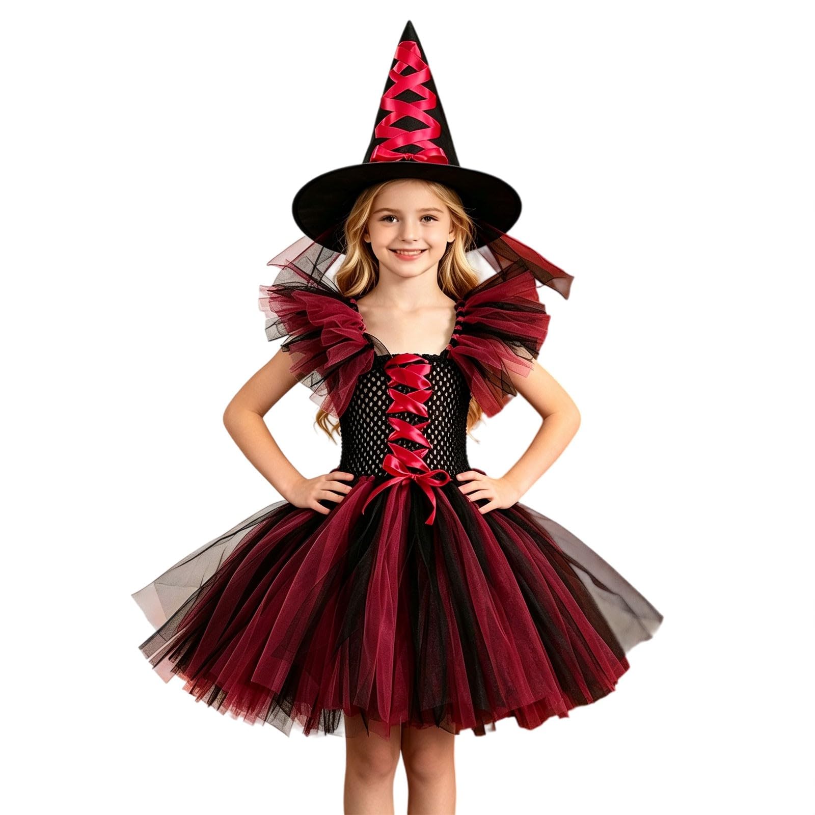 Witch Costume Halloween Gothic Dress with Wizard Hat Cosplay Party Outfit