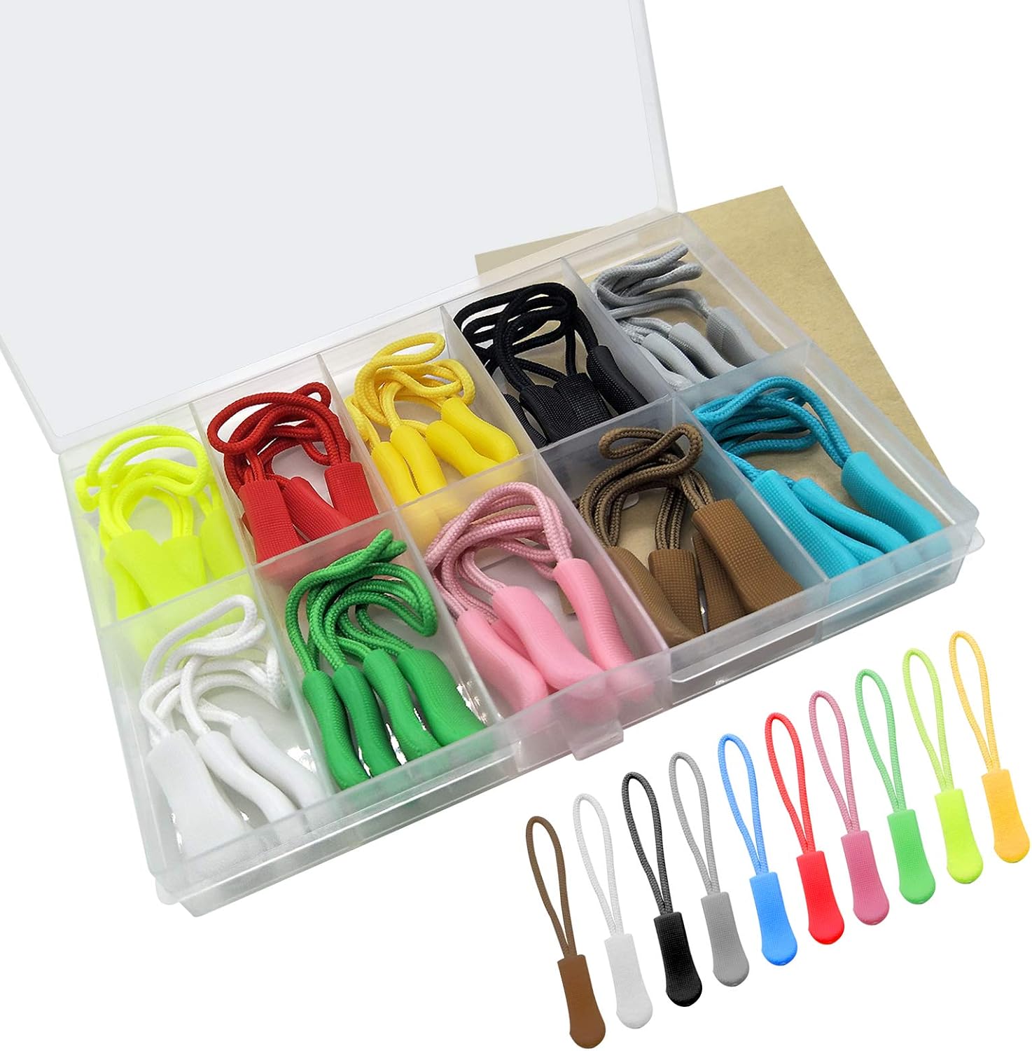 DFSHOW 40Pcs Zipper Pulls Premium Durable Extension Pulls Nylon Colorful Zip Fixer Cord Zipper Tag Replacement for Suitcase, Backpacks, Jackets, Boots, Luggage, Purses, Handbags,10 Colors