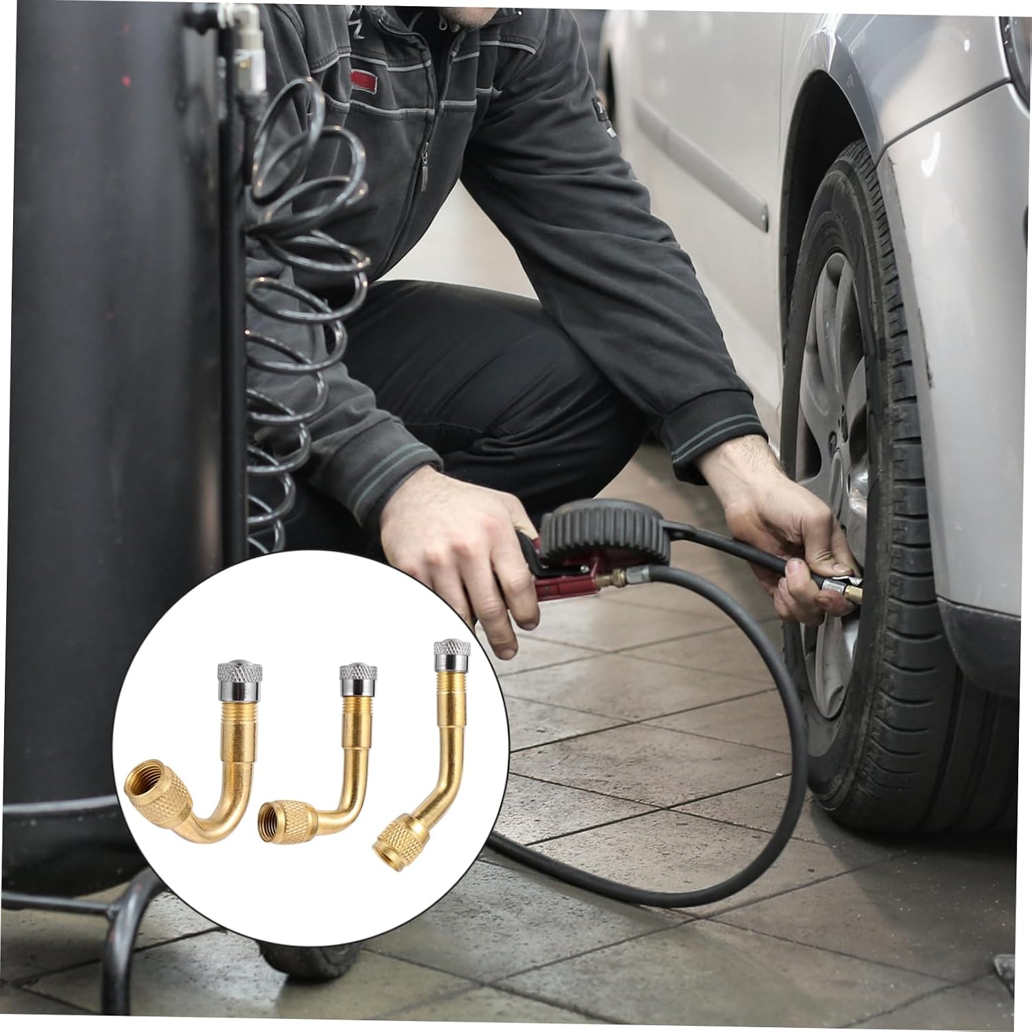 Amosfun 3Pcs Copper Tire Valve Stem Extension Adapters Angled Inflatable Valve Extenders for Easy Access Compatible with Cars Trucks Bikes and Rvs