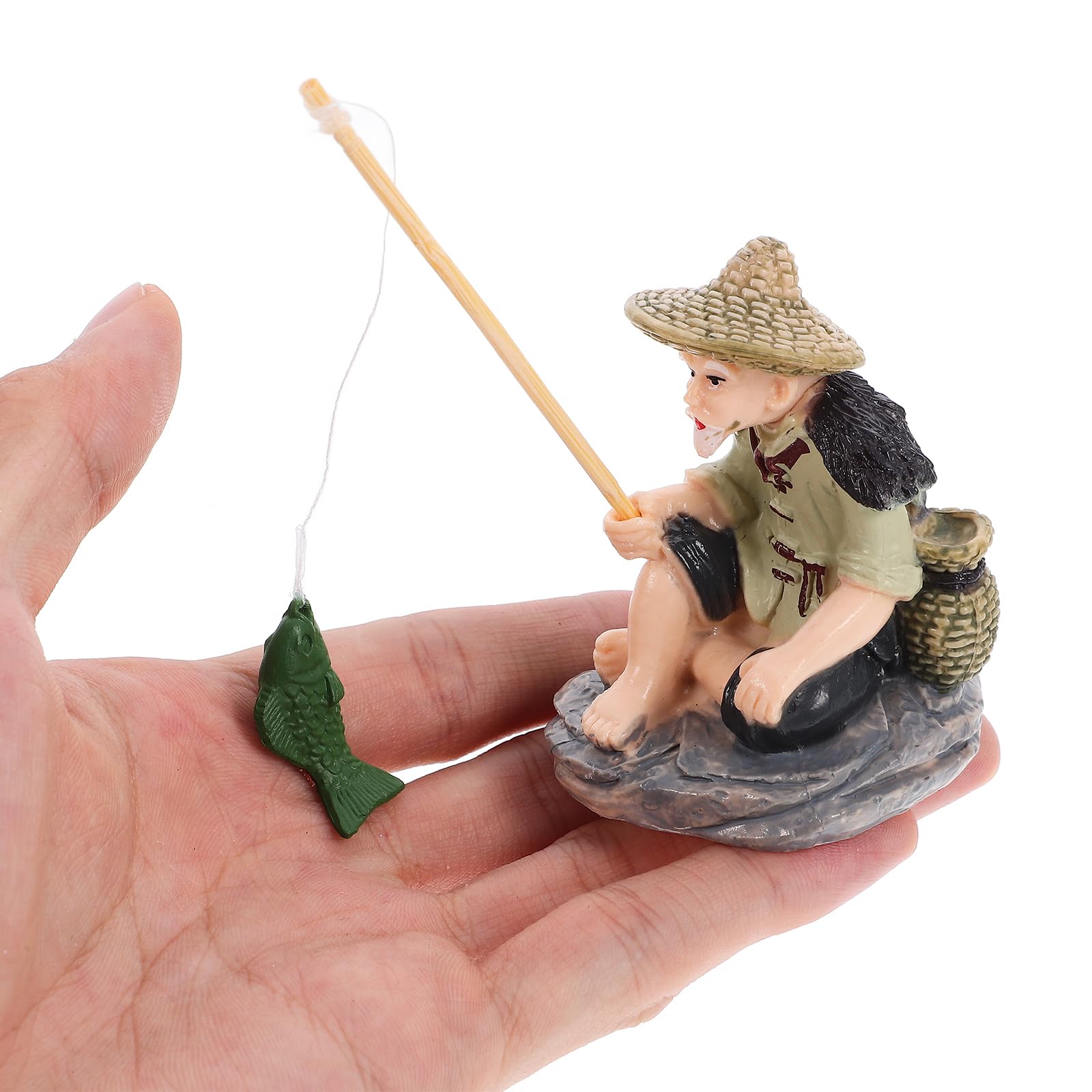 Yardwe Fishing Rockery for The Elderly Fisherman Garden Statue Chinese Mudmen Sitting Model Mini Garden Ornament Fishing Old Figurines Bonsai Pot Sculptures Figurine Pvc - Image 4