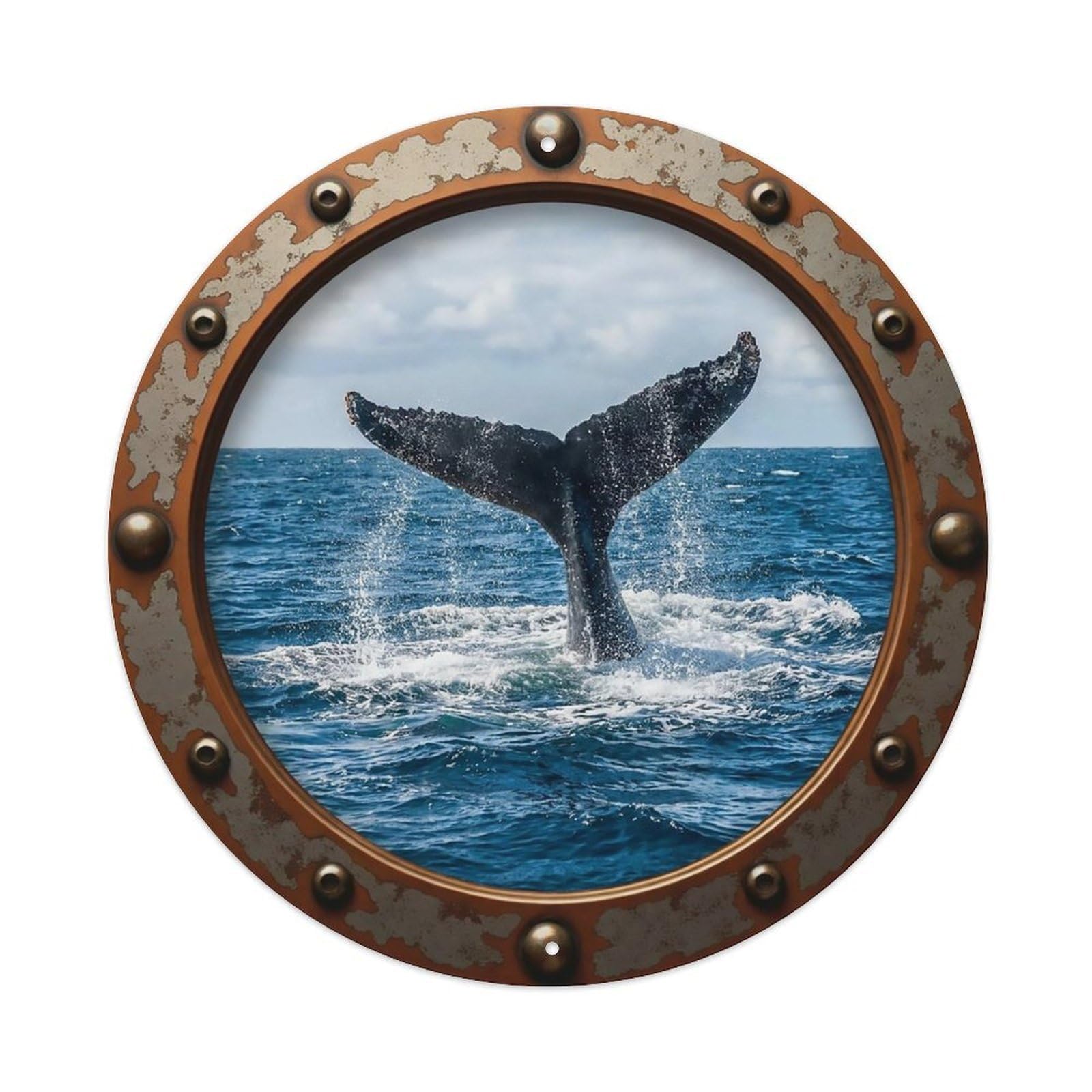Vintage Porthole Whale Tail Nautical Window View Metal Tin Sign