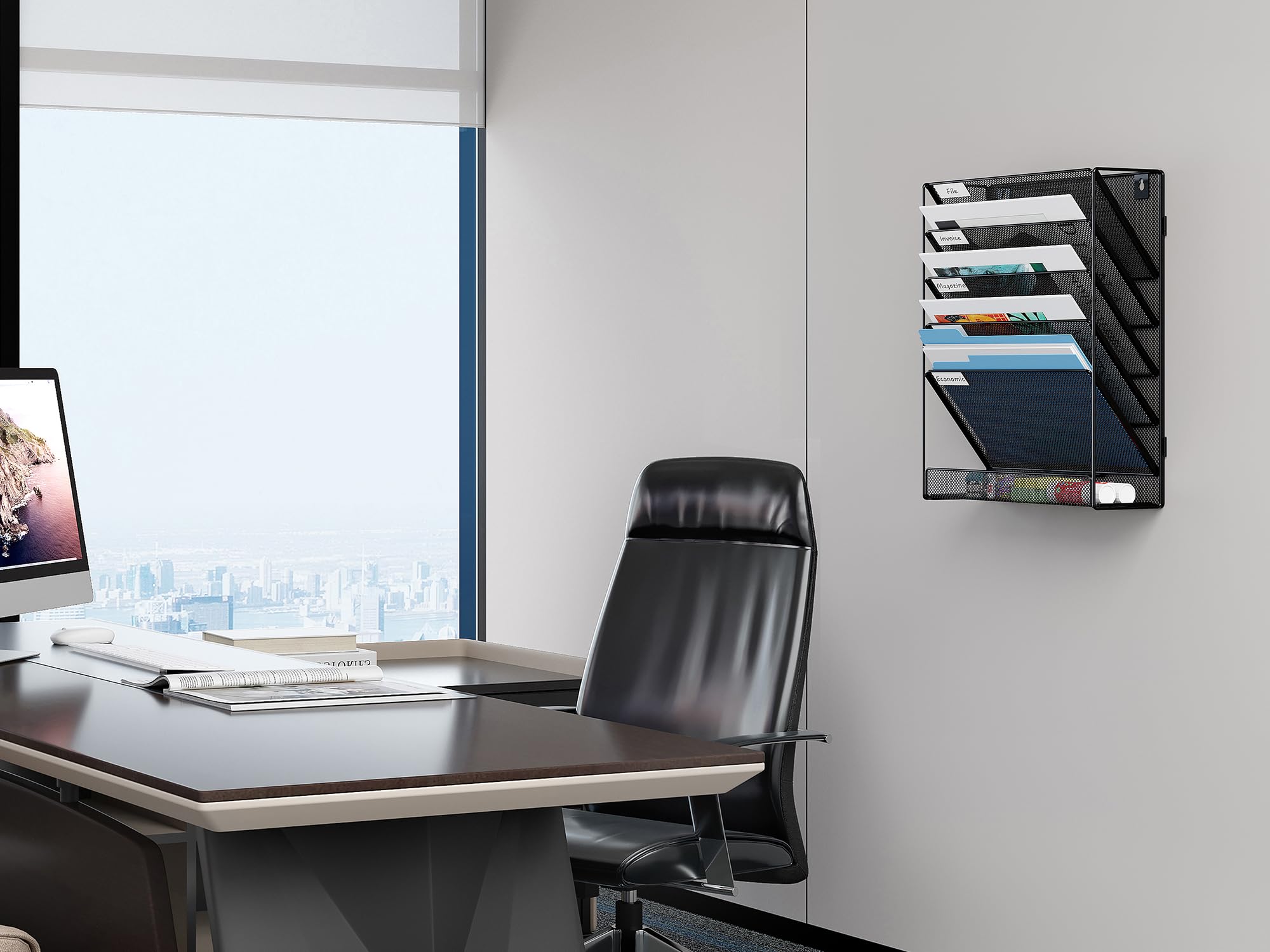 EasyPAG 6 Fächer Zusammensetzen Metall A4 Zeitschriftenhalter Wand Zeitschriften Wandhalter Aktenablage Dokumentenhalter Hängend Magazin Organizer Flyerständer Prospektspender,Schwarz