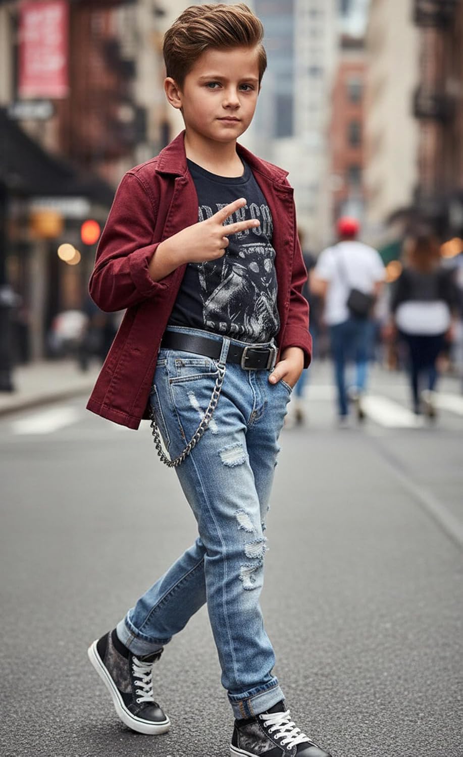 Boy's Skinny Fit Ripped Destroyed Distressed Stretch Slim Jeans Pants - Image 3