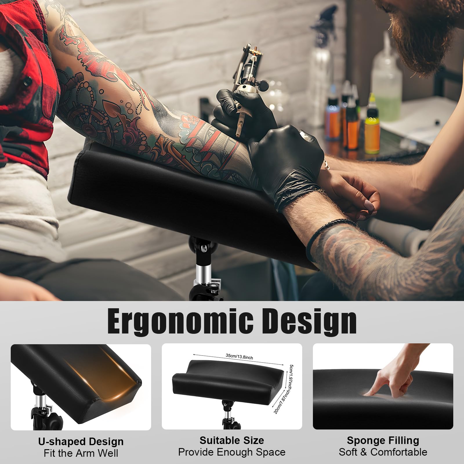 Tattoo Armlehne Fußstütze,Schwere Beinauflage Armlehne Dreibein verstellbar,Abnehmbare Tattoo-Armlehnen