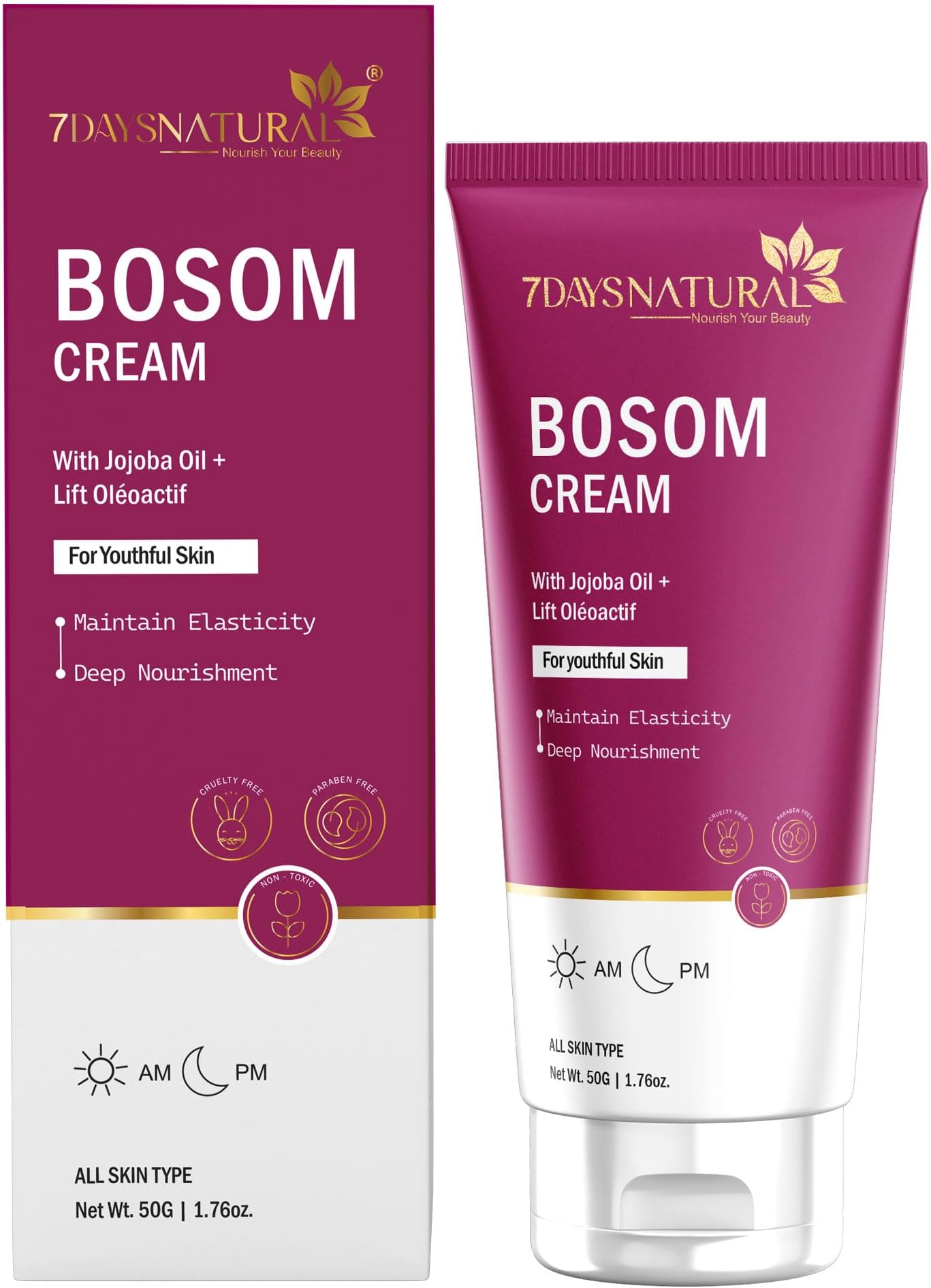 7DAYSNATURAL Bosom Cream | With Jojoba Oil & Lift Oléoactif | All Skin Types | 50g
