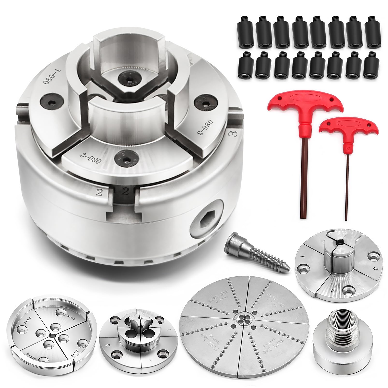 1" x 8 TPI Thread 4 Inch Self Centering Wood Lathe Nickel-Plated Chuck Set 2/3/5 Jaw Turning Chuck Set (5PCs Jaw)