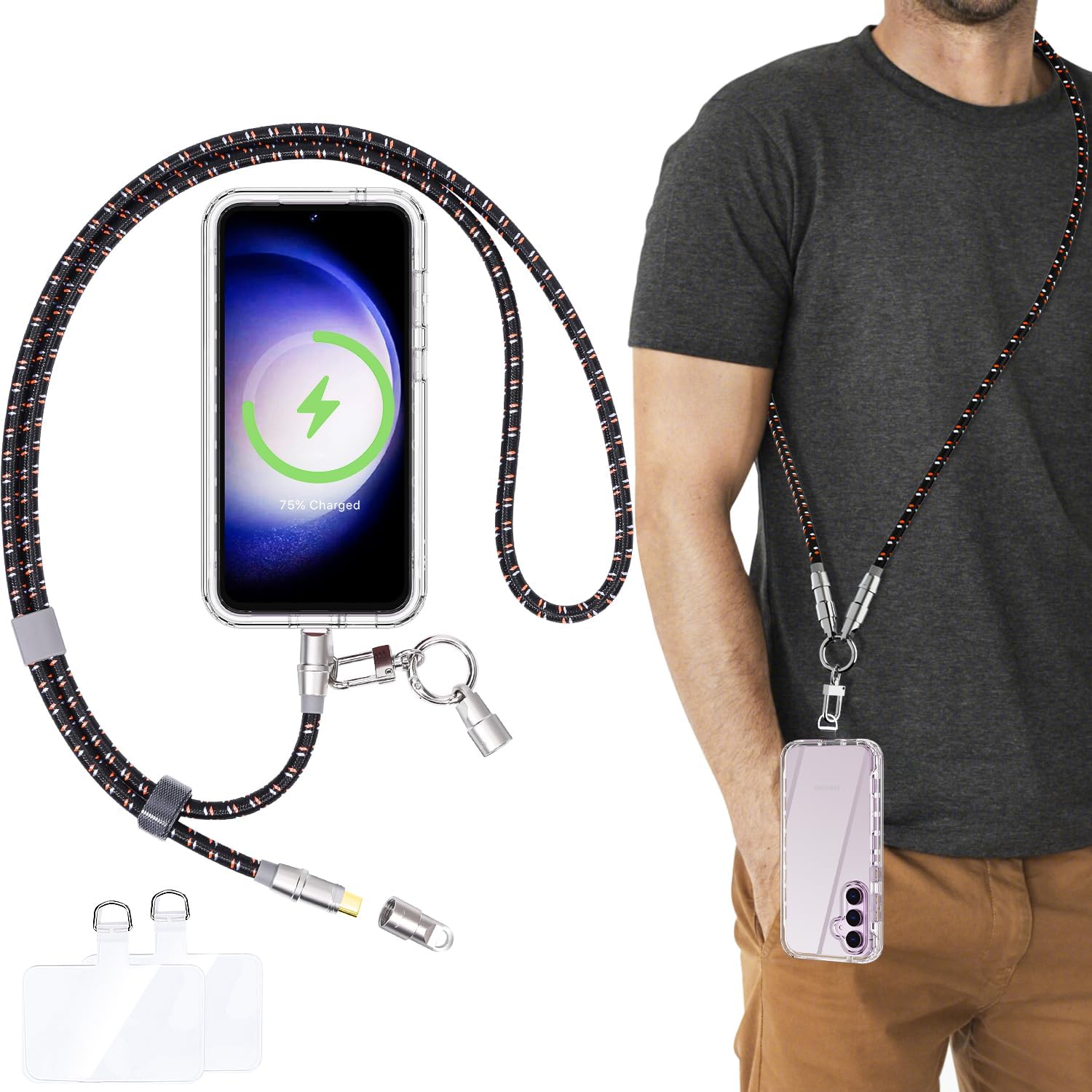 AICase Phone Lanyard with Built-in Charging Cable and components