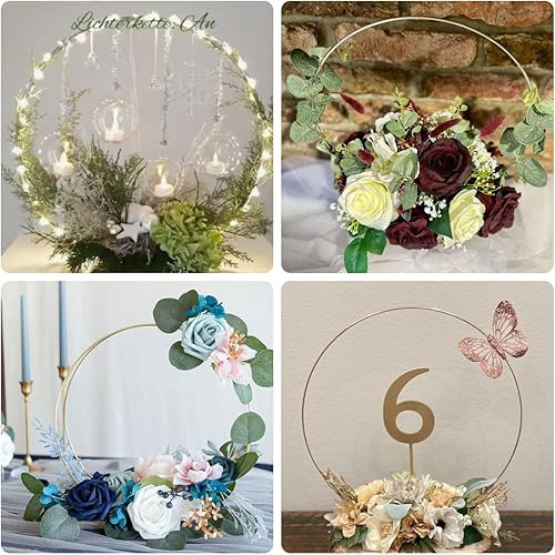 Miniatura 2 de Paquete de 10 aros florales con soportes y alambre de paleta de 38 yardas, anillos de metal de 8 pulgadas para centros de mesa de bricolaje,