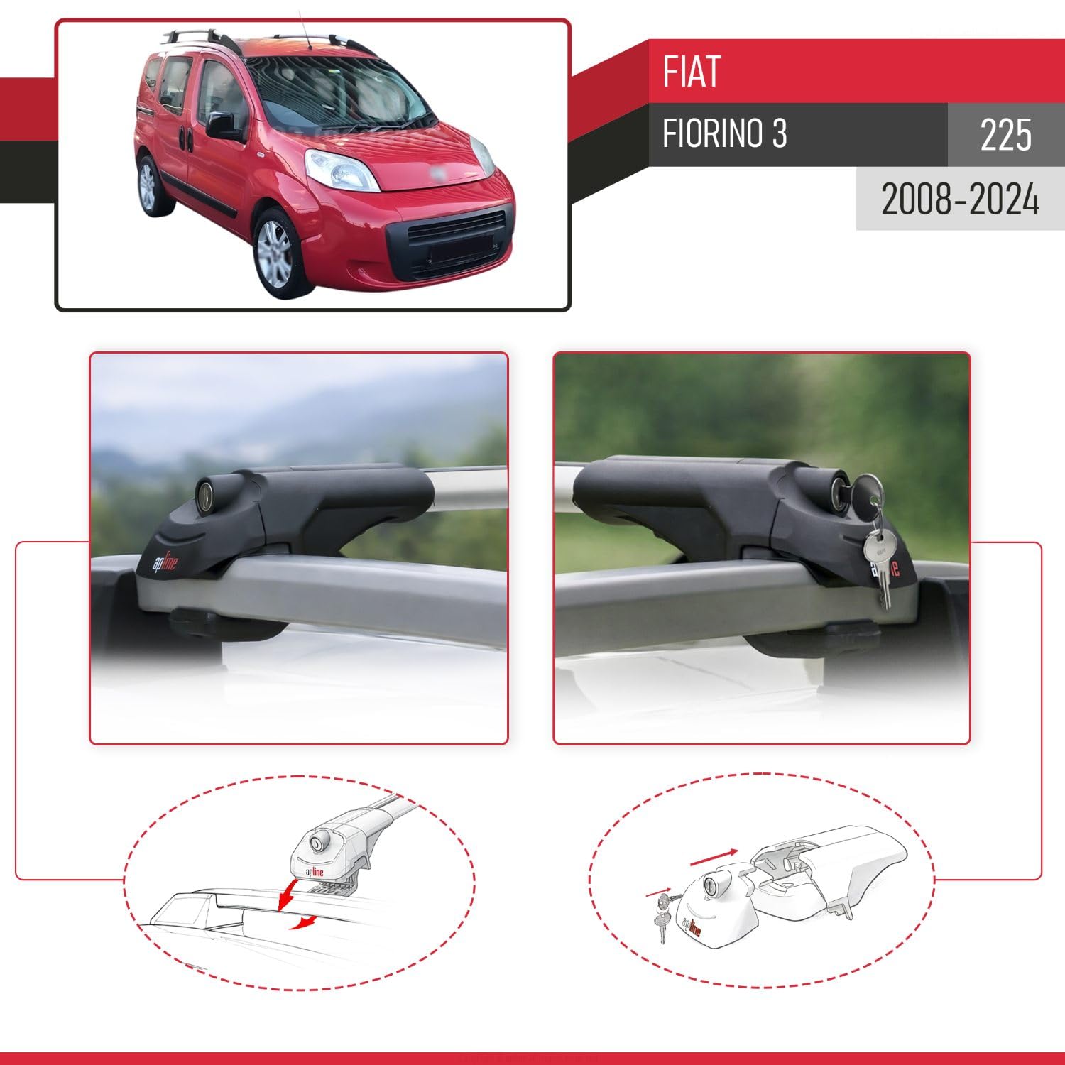 RE&AR Tuning Compatible con Fiat Fiorino 3 2008-2025 Ace-1 Barras de Techo Auto Portaequipajes Barras Transversales Gris Aluminio 3 Barras