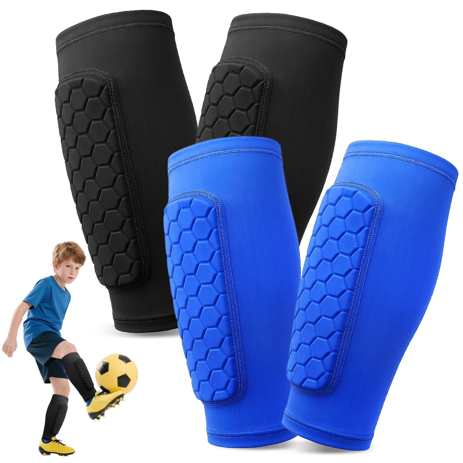 Pardofelis 2 Paia Parastinchi Calcio per Bambino Adulto, Protezione Polpaccio Traspirante e Antiscivolo, Parastinchi da Calcio a Nido d'ape per Bambino Gioventù Uomo Donna Sport All'aperto