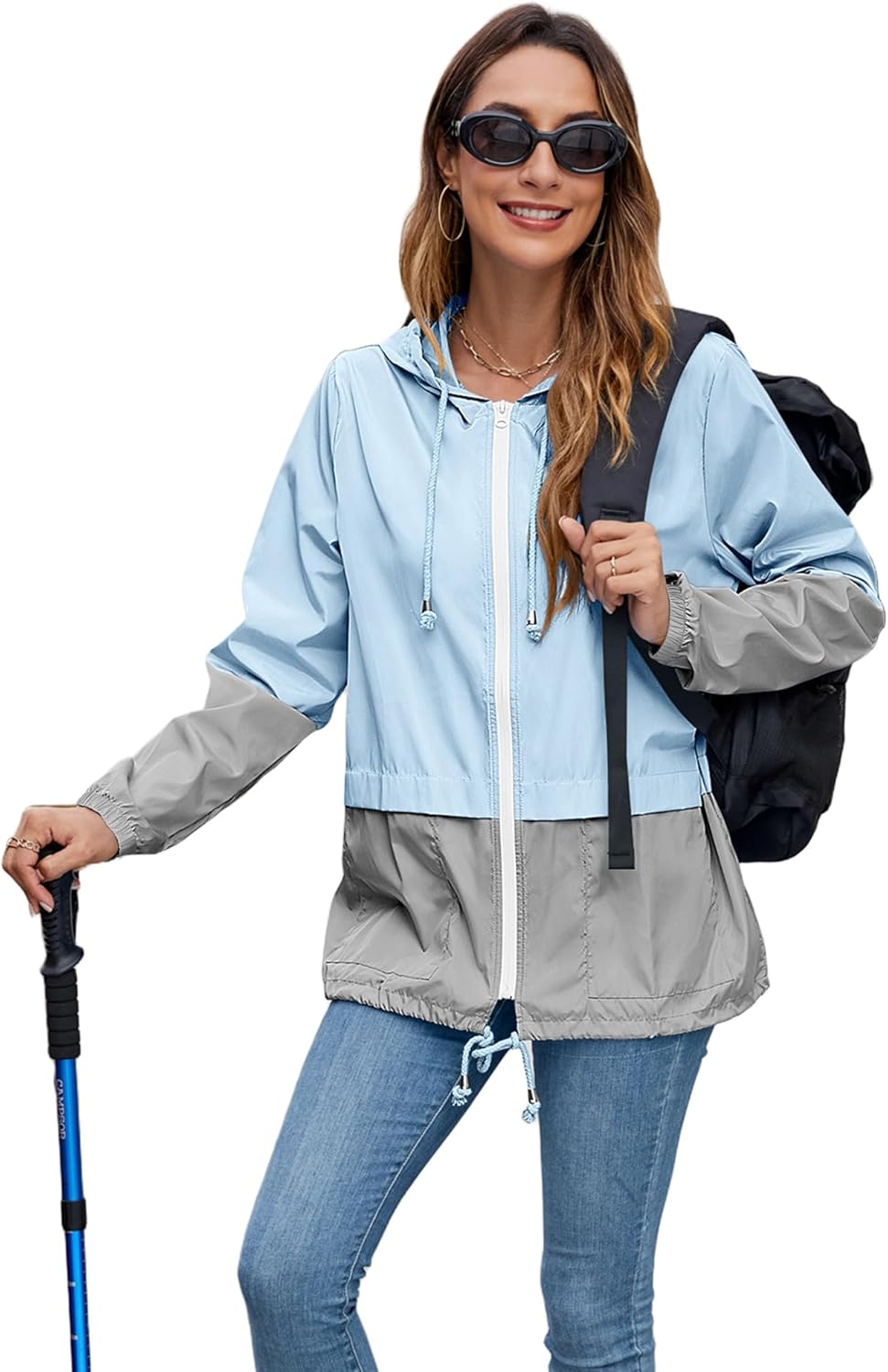 Hount Lightweight Rain Jackets for women Waterproof Active Windbreaker Jackets with Hood (Z-Blue&Gray,M) - Image 5