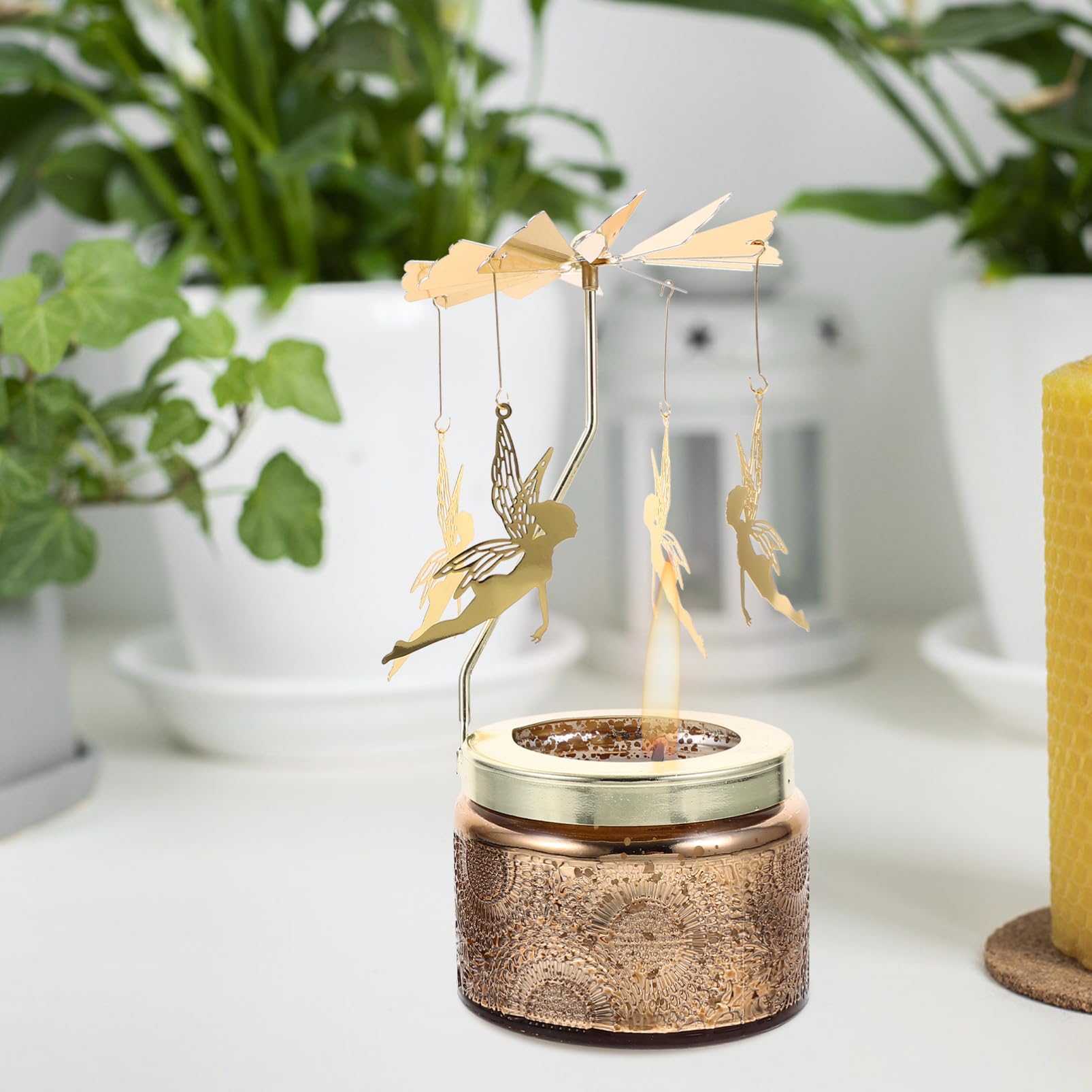 Candelabro Giratorio de Escritorio en Metal, Portavelas Perfumado | Caja de Obsequio, Uso Prolongado y Ligero, Fácil de Colocar y Mover, No se Deforma Facilidad