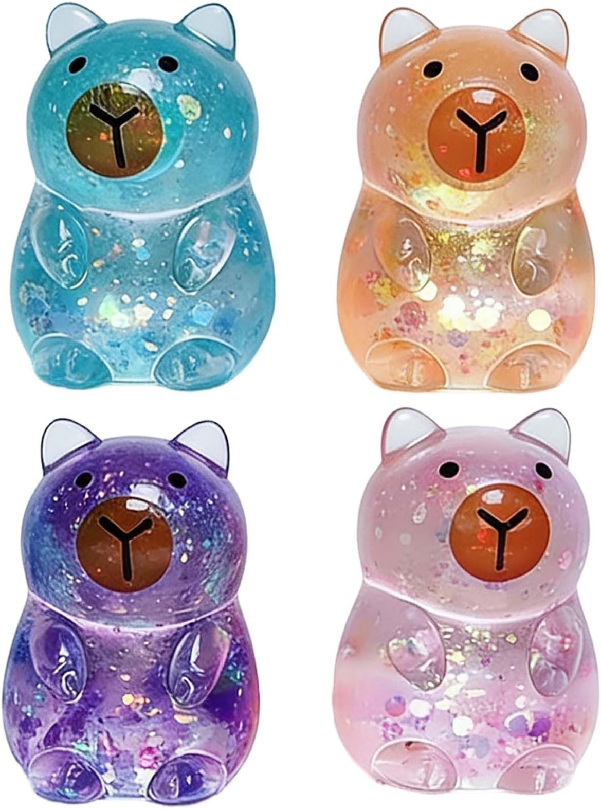 4PCS Glitter Capybara Toys, Capybara Gifts, Squishy Fidget Toys, Squishies Fidgets Fidget Toy Squishy Capybaras Capybaras Figures with Sequin Filled Gummy for Stress 5x3.5cm