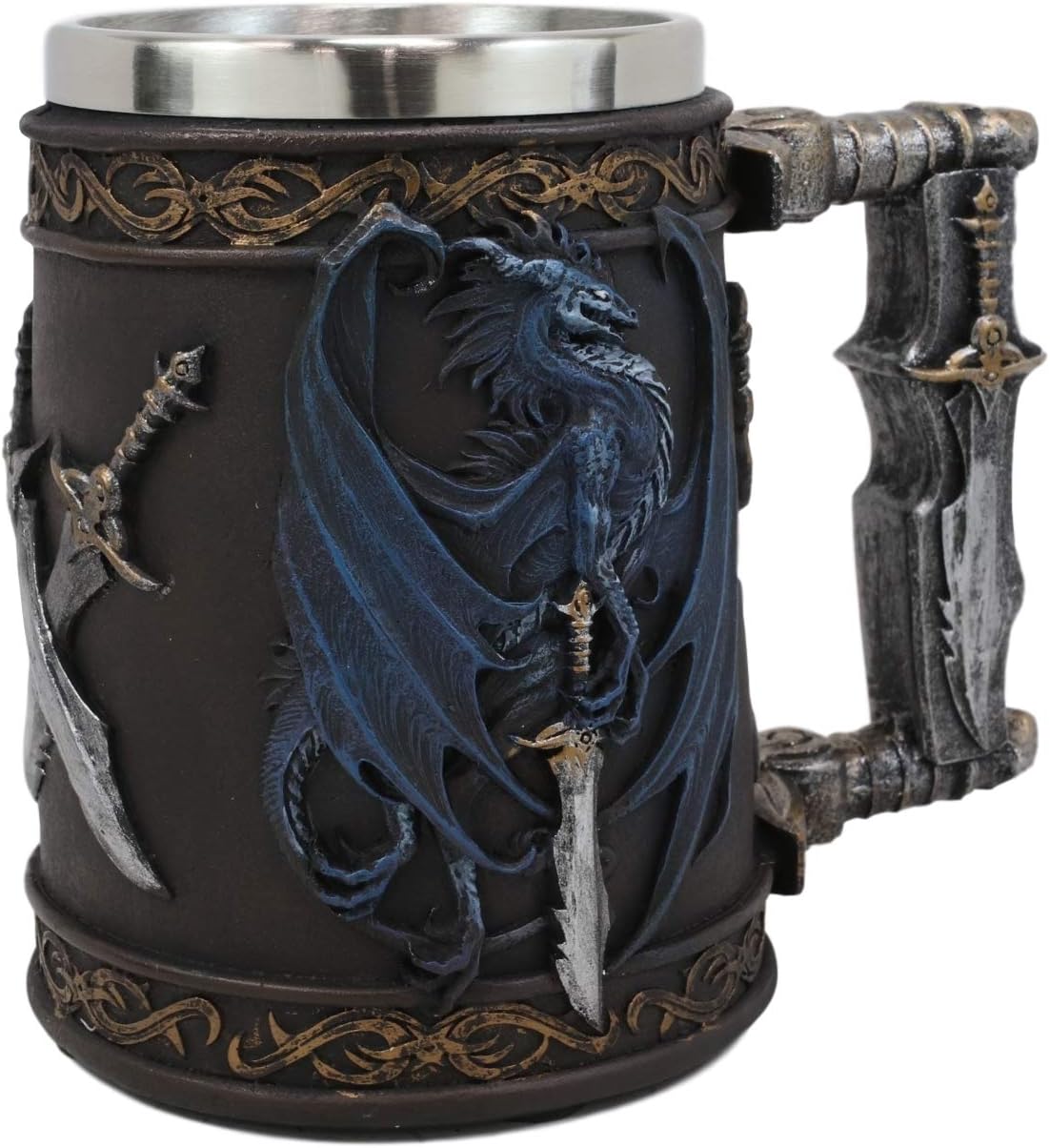 Ebros Ruth Thompson Dragon's Lair Collection Winged Dragon With Divine Sword 14oz Drinking Coffee Mug Tankard Resin Cup With Stainless Steel Liner Medieval Dungeons Dragons Alchemy (Storm Blade Drake)