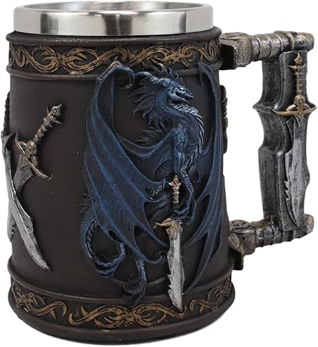 Miniatura 5 de Ebros Ruth Thompson Dragon's Lair Collection Dragón alado con espada divina, taza de café de 14 onzas con forro de acero inoxidable medieval