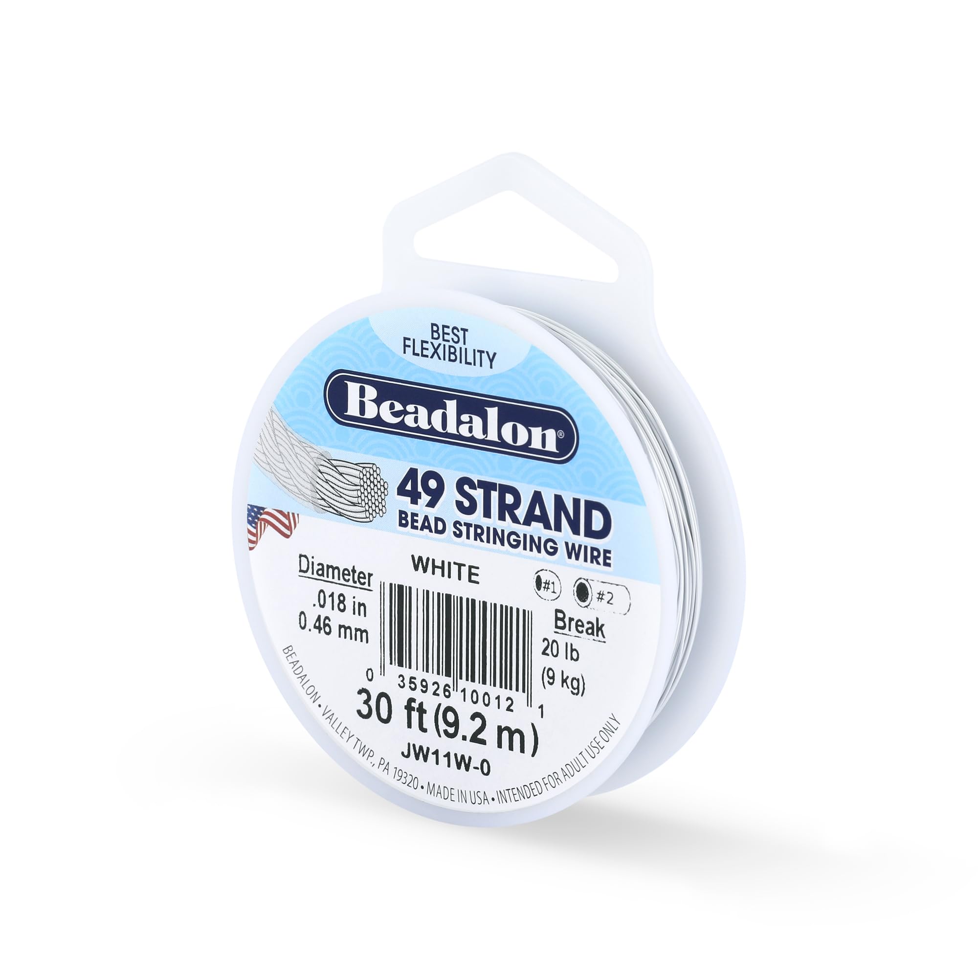 Beadalon 49-Strand 0.018" (0.46 mm) 30 ft (9.1 m) White Bead Stringing Wire