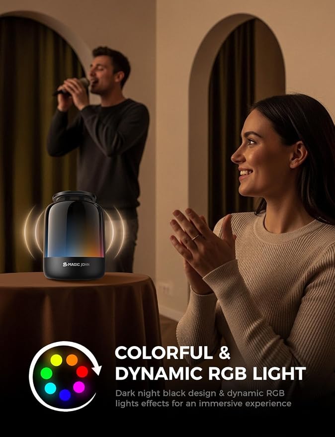 MAGIC JOHN Wireless Induction Speaker with Magnetic Phone Stand, Bluetooth Speaker, Powerful Stereo Sound, Colorful LED Lights, for Home and Outdoors,Compatible with iPhone/iPad/Samsung