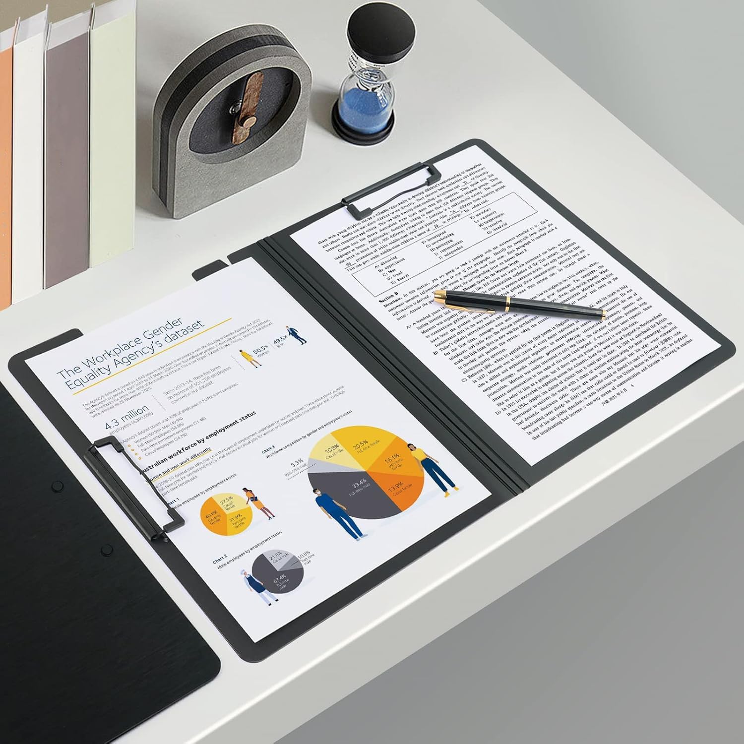 10 Pack A4 Foldable Clipboards with Two Clips File Document Organiser,Clip Board for Business,Office,School or Restaurant (Black)