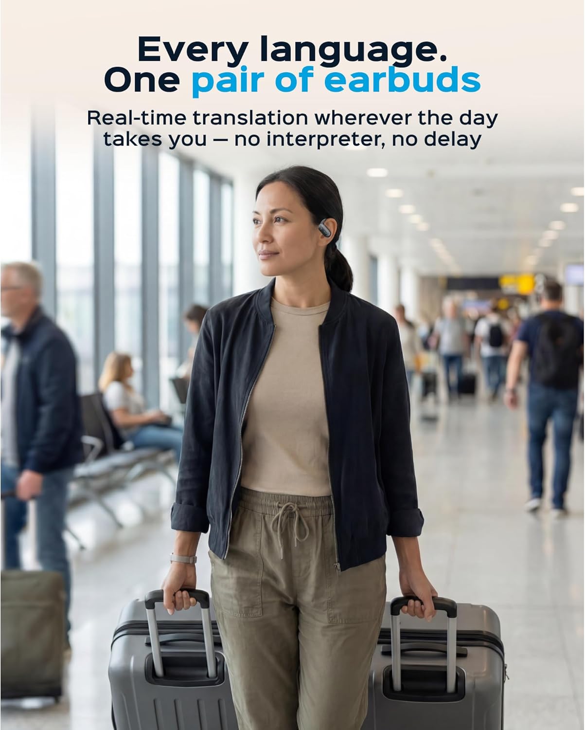 TREBLAB X-Smart AI Wireless Bluetooth Translation Earbuds – Gaming Mode, 4 Mics, Siri/Google Assistant, IPX5 Water Resistant, 65ms Low Latency, Touch Control, 33ft Range, 8H Playtime + Charging Case