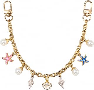 Shell Purse Chain for Handbags, Gold Beach Bag Charm with Starfish | 12.2in Ocean Beachy Purse Charm for Women Gift