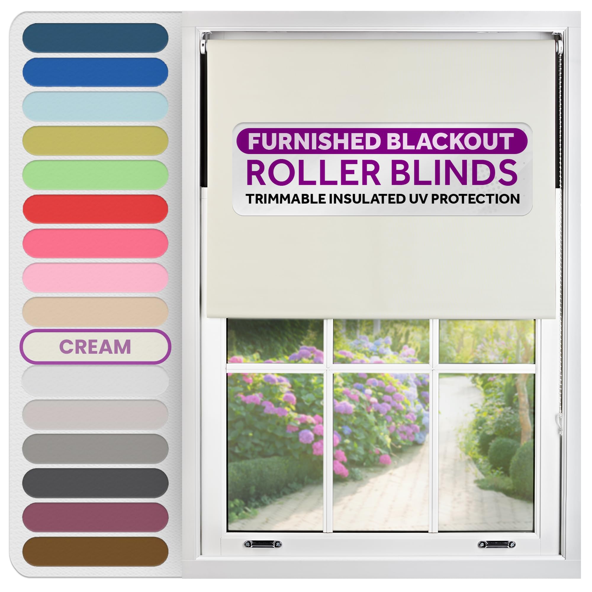 Furnished Cream Roller Blinds Thermal Blackout Roller Blind - Trimmable Insulated Uv Protection Child Safe Easy Fit Home Office Window Blinds, 235 Cm Wide X 165 Cm Long