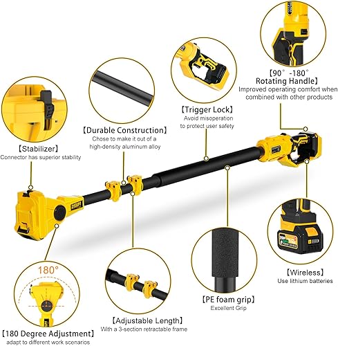 Vista 13 de IMOUMLIVE Sierra de poste y motosierra inalámbricas 2 en 1 de 8 pulgadas, batería de 21 V 3 Ah, alcance máximo de 14.7 pies, peso ligero, sierras